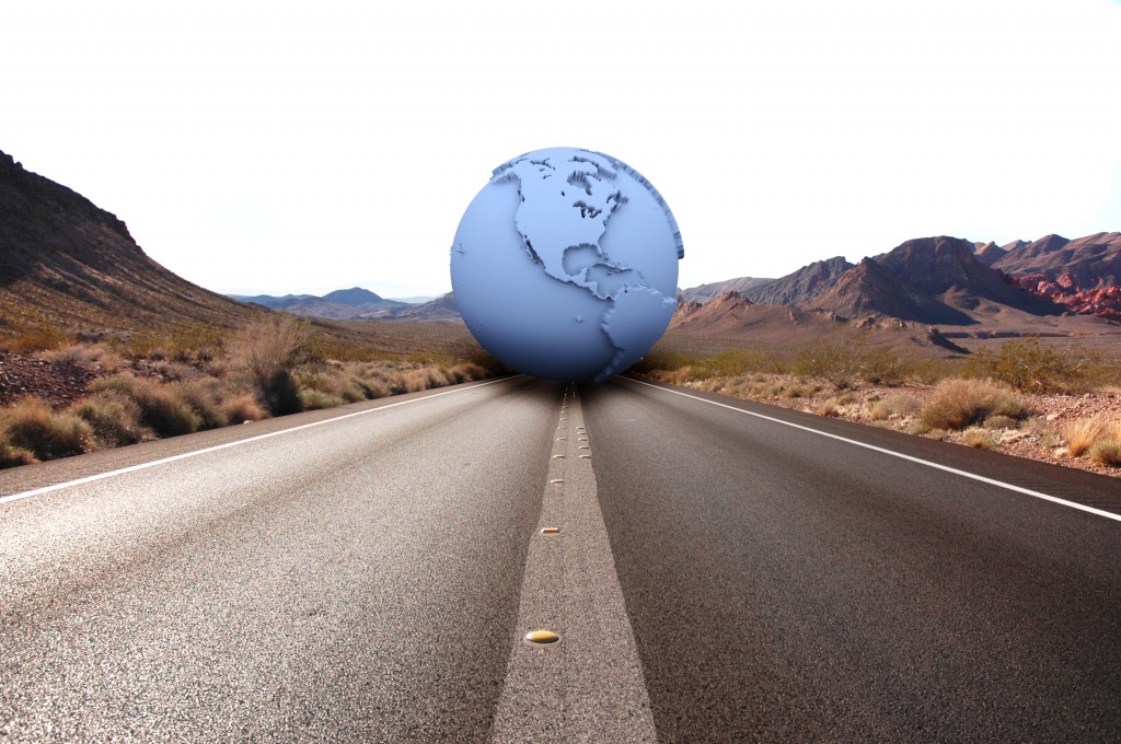 Big internet logo on a road which represents learning seo