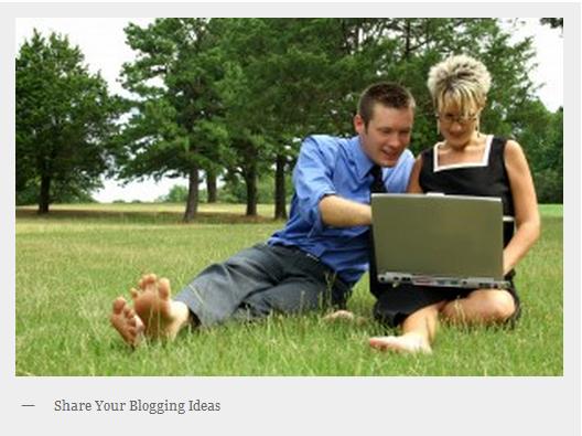 Man and a woman in a park creating a blog on a laptop